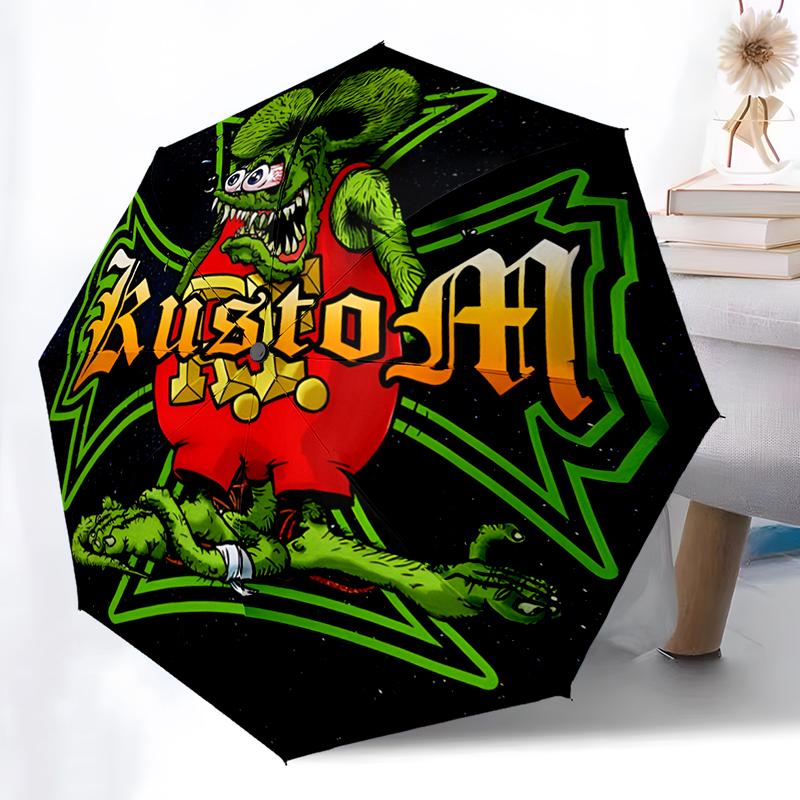 1PC Retro Funk Rat Folding Umbrella Fashion Auto-Open Design 8 Iron Ribs Plastic Handle Foldable Sunshade Perfect Christmas Gift