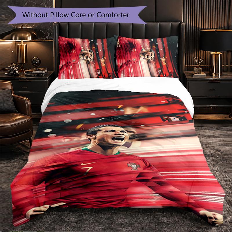 Biancheria da Letto a Tema Cristiano Ronaldo Set 3 Pezzi Copripiumino Biancheria da Letto Decorativa per Stanza Adolescenti Decorazione Casa