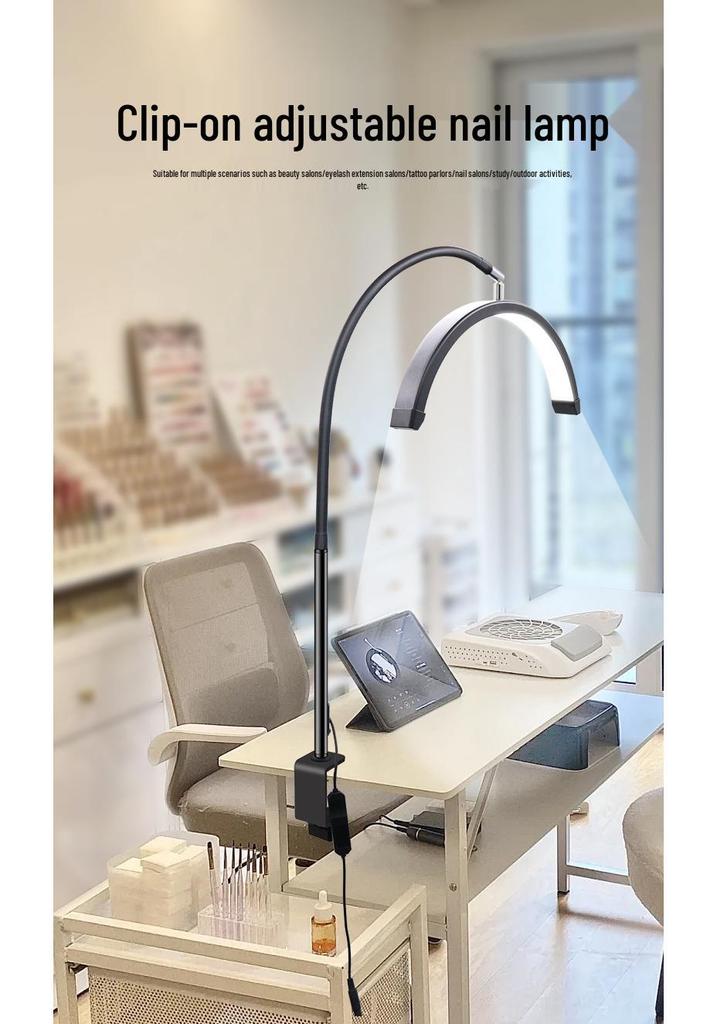 16-inch Desk Clamp Crescent Beauty Lamp, 20W Flexible Hose, for Tattooing, Eyebrow Shaping, Nail Art, U-Shaped Eye Protection, Eyelash Extension.
