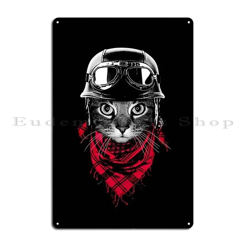 Cat Biker Metal Plaque Poster Wall Mural Funny Printed Rusty Pub Plates Tin Sign Poster 20x30cm（7.8x11.8inch）