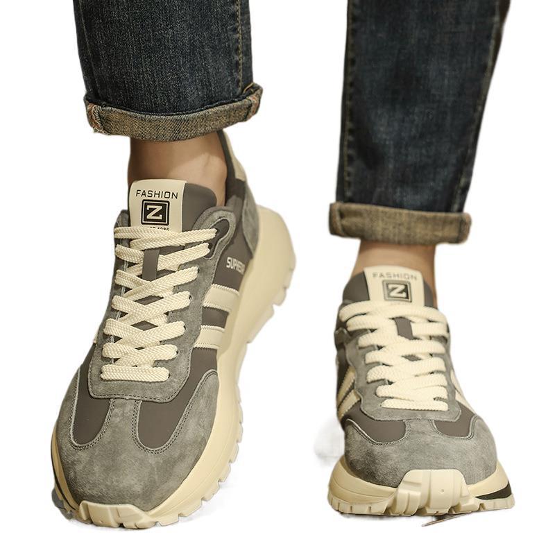 Putian Men's Thick-Soled Leather Sneakers - Trendy Autumn Running & Casual Shoes for Teens 