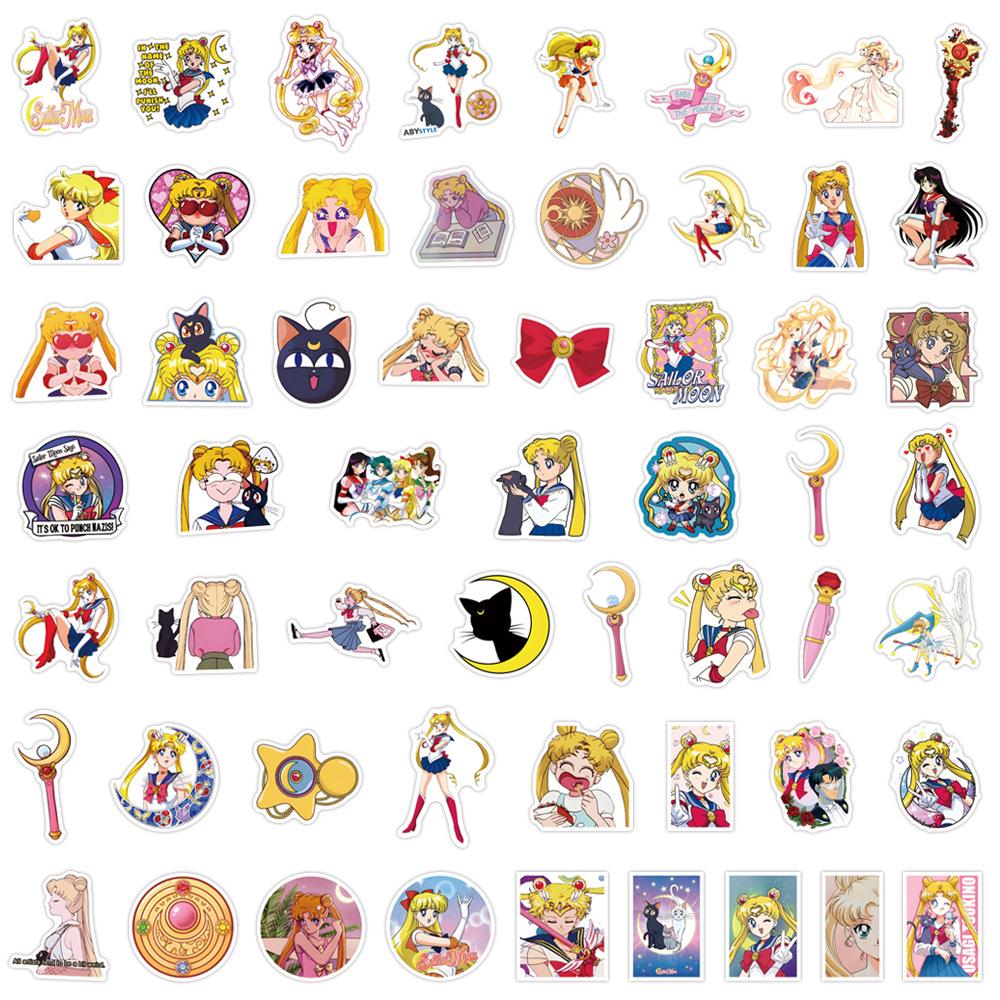 55Pcs Cartoon Sailor Moon Graffiti Stickers Suitcase Water Cup Stationery Mobile Phone Laptop Refrigerator Decoration Diy Decals