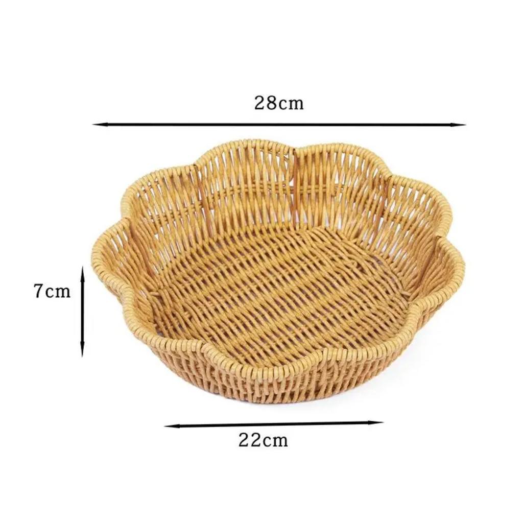Woven Storage Basket Imitation Rattan Organizer Fruit Bread Container Home Kitchen Restaurant Display Tray Durable Multi-Use