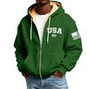 Men's Flag Print Fleece-Lined Zip-Up Pocket Hooded Sweatshirt Cardigan Men's Casual Sweatshirt Cardigan