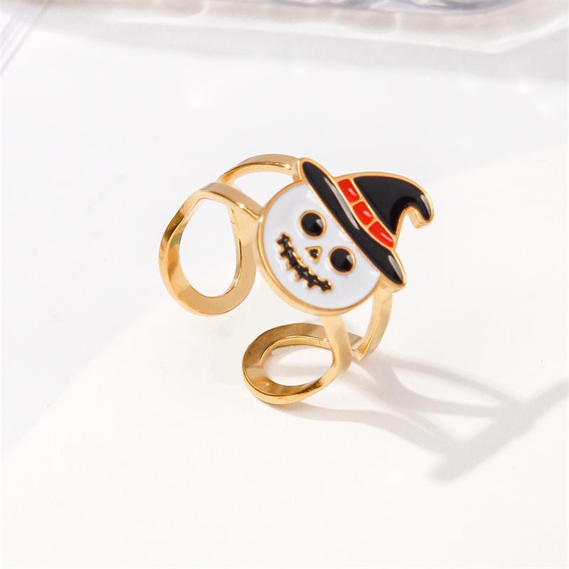 

Cartoon Halloween Pumpkin Stainless Steel Rings for Women Men Cute Candy Witch Hat Ghost Bats Skull Ring Party Zircon Gift