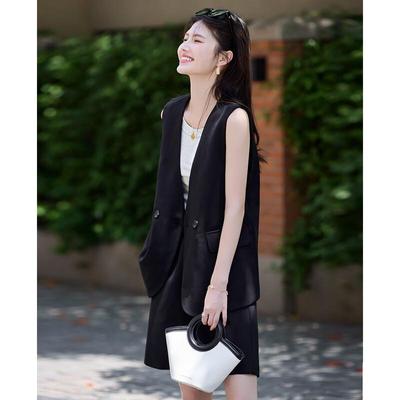 TERRE BLEUE Women's Casual Sleeveless Blazer Vest & Shorts Set
