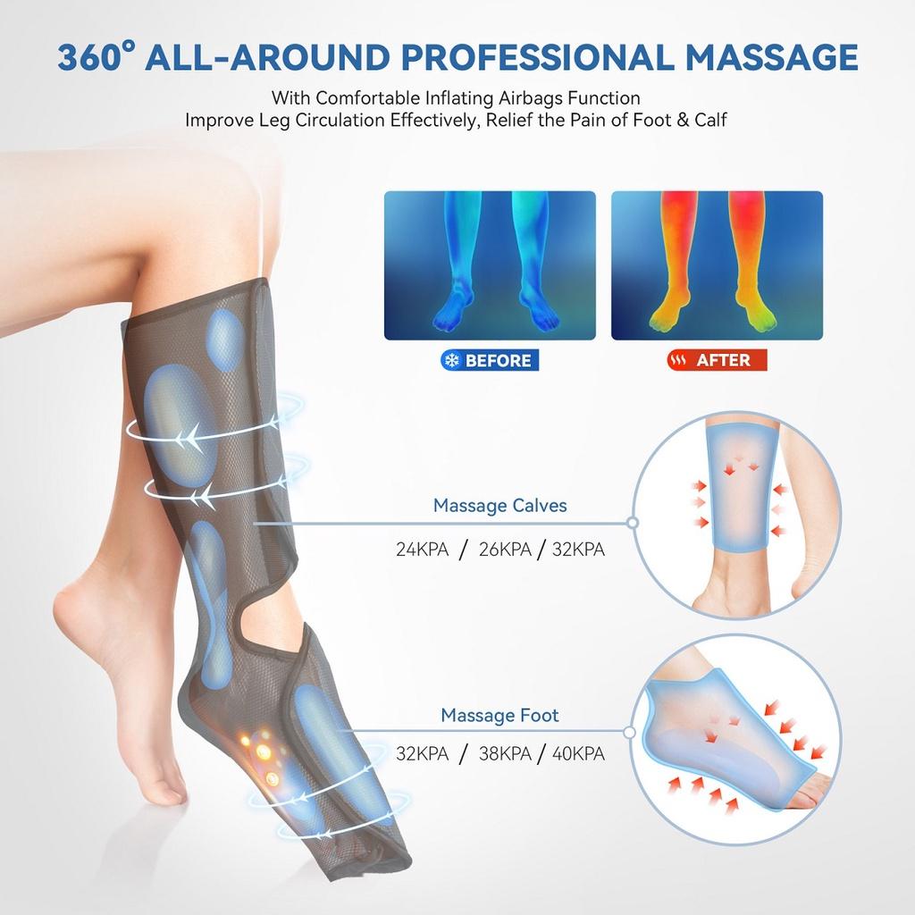 24W 3 Modi Luftkompressions-Beinmassagegerät Durchblutungsgerät Waden-Neuropathie-Massage für Waden Beine Knöchel und Füße Entspannung Schmerzlinderung