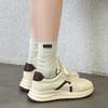 Women's Autumn New Leather Thick-soled Lightweight Height-increasing Jogging Shoes Casual Sports Simple White Shoes