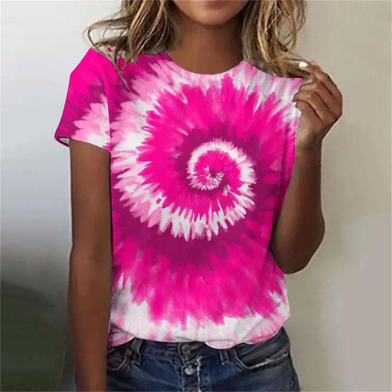 Dámské tričko Colorful Tie Dye Tričko s 3D potiskem Volný střih Pulovr s kulatým výstřihem Tričko s krátkým rukávem