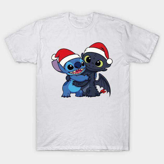 

Men Black Print T-shirt Toothless And Stitch No-Cut Transfer Paper Print Cotton Tshirt M
