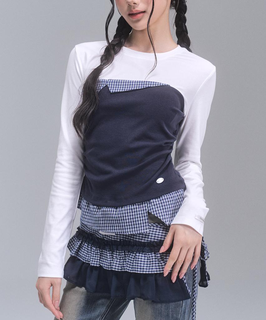 Zero Planet Deli Check Layered Wrap Skirt [Navy]