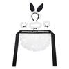 5Pcs Womens Bunnies Costume Accessories Set Rabbit Ears Headband Bows Tie Collar Cuffs Apron Maid Outfits for Womens
