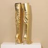 Sexy Silver Gold Rear Zipper Over Knee Boots Women's Pointed High Heels European and American Fashion Long Boots Big Size