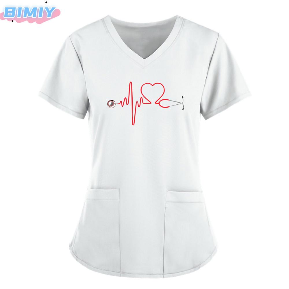 Damen T-Shirt V-Ausschnitt Krankenpflegeuniform Einfarbiges Muster Freizeit T-Shirt