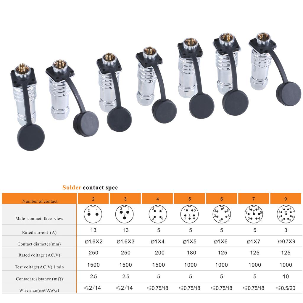 SF12 Metal Aviation Connector SF1210 Plug Set Waterproof 2Pin To 9Pin Metal Socket Plug Pair for Photography Equipments