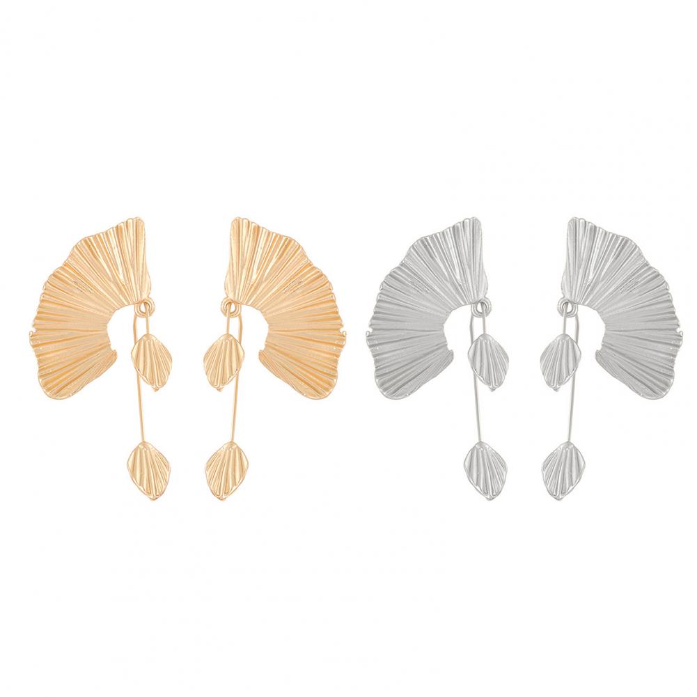 Women Fashion Dangle Earrings Ginkgo Leaf Fan Shape Earrings Vintage Boho Textured Dangle Earrings Jewelry Gifts for Her