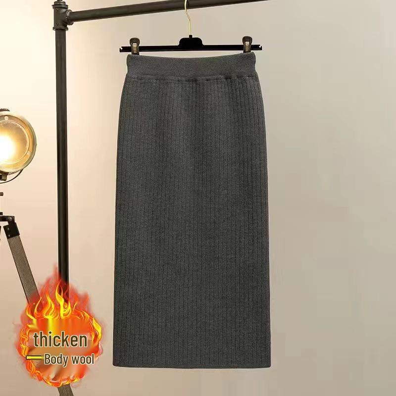 Jupe Crayon Tricot Velours Taille Haute - Automne/Hiver Mi-Longueur, Design Amincissant pour Femmes