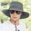 Wide Brim Hat for Beach Summer Mesh Spliced Bucket Men Women Extra Sun Foldable Outdoor Hiking with Adjustable Drawstring Portable Cap Fishing