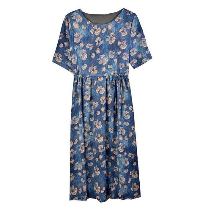 Women's Loose Floral Summer Dress for Middle-Aged Mothers