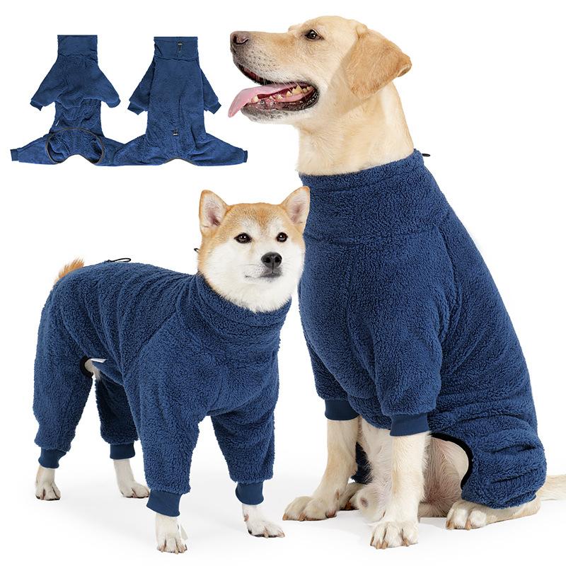 Dog Four-legged Coat for Winter Cold Protection and Warmth, Long Plush One-piece Coat for Home Wear, High Collar