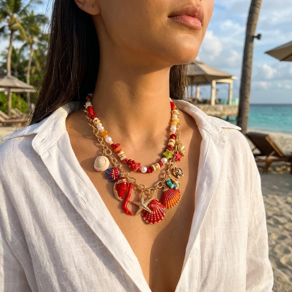 Bohemian Multilayer Handmade Beads Chain Necklace For Women Colorful Fish Starfish Shell Pendant Choker Girl Beach Party Jewelry
