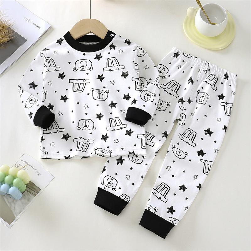 2026 Summer Children Full Sleeve Underwear Suits Baby Spring O-Neck Cartoon Cotton Pajama Set Long Pant Kids Home Wear Clothing Suit for Girl Boy