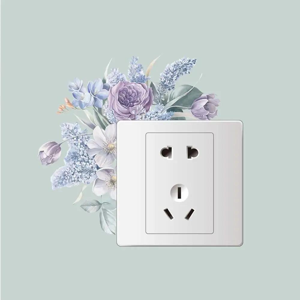 Creative Rose Daisy Peony Flowers Leaves Green Plant Wall Switch Stickers PVC Light Plugs Switches Plant Decals Home Decor Gifts