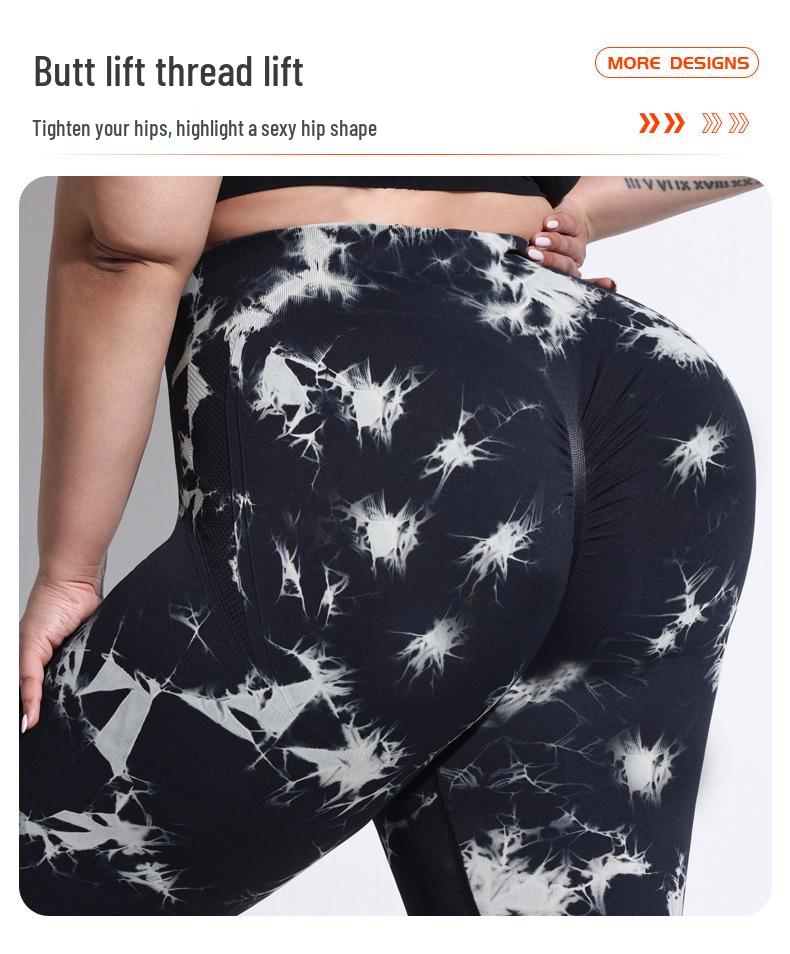 2025 Plus Size Tie-Dye High Waist Yoga Leggings: Compression Fit, Peach Butt Design for Women