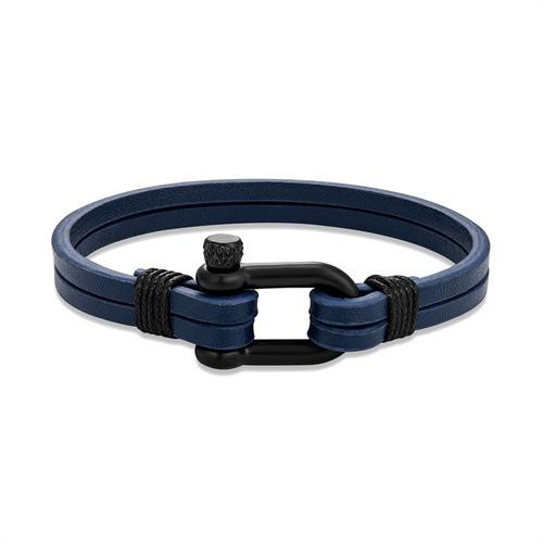 Black U-Shaped Horseshoe Buckle Bracelet Men'S Leather Double-Layer Casual Hand Rope Stainless Steel Buckle Bracelet