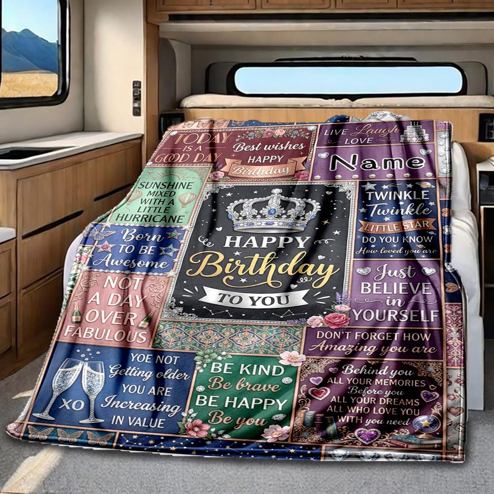 Birthday Wishes And Inspirational Quotes Collage Blanket Personalized Name Soft Comfortable Stylish Blanket Car Blanket Perfect For Travel Camping