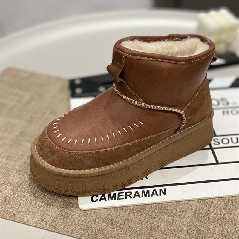 

Кожаные утепленные модные теплые хлопковые ботинки зимние ботинки женские 2024 новые водонепроницаемые зимние северо-восточные бархатные на толстой подошве короткие ботинки 40 коричневый