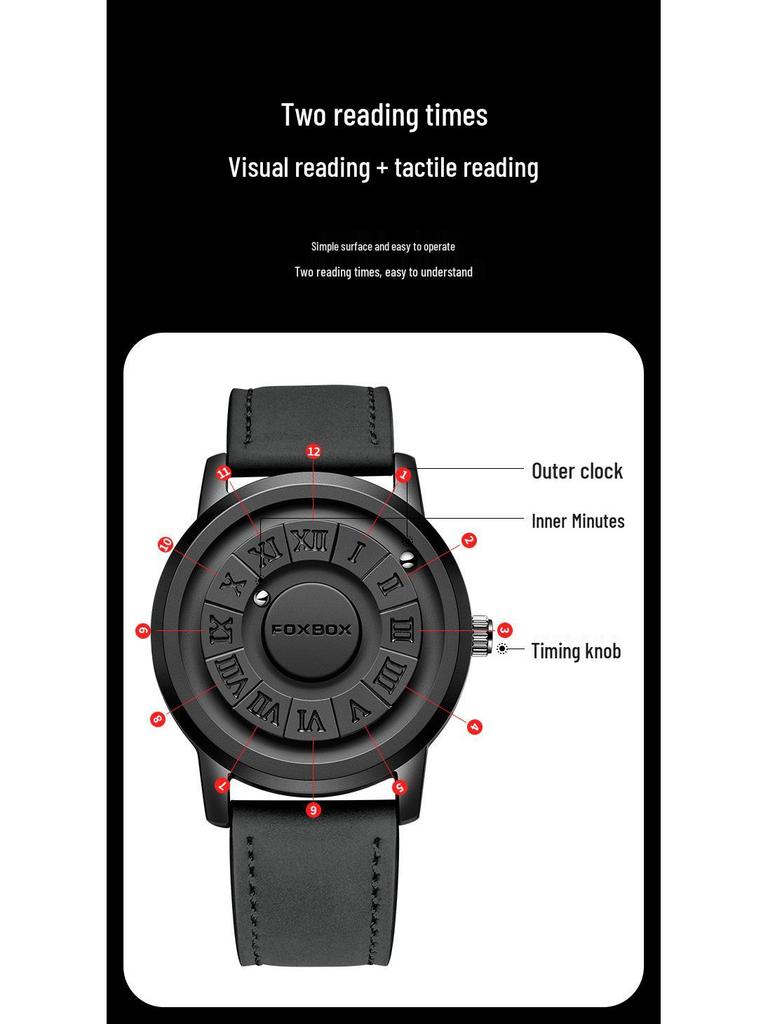 Men’s Frameless Design Quartz Watch with Magnetic Suspension and Futuristic Black Technology