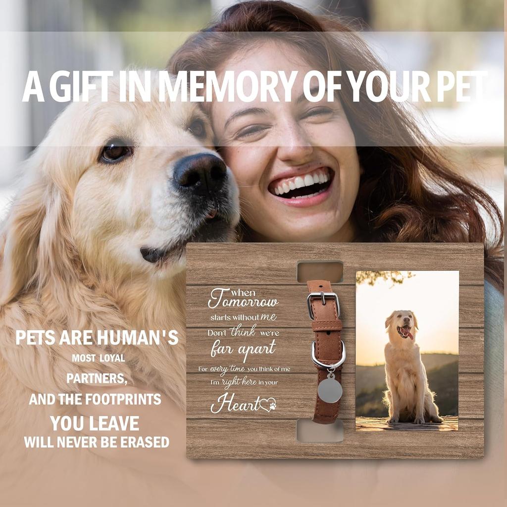 Dog Cat Pet Memorial Picture Frame with Collar Holder, Pet Cat Dog Memorial Loss Gifts for Loss of Dog, When Tomorrow Starts Without Me Picture Photo