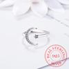 100% 925 Solid Real Sterling Silver Fine Jewelry Moon Star CZ Cocktail Opening Ring Sizable For Women Girl Gift