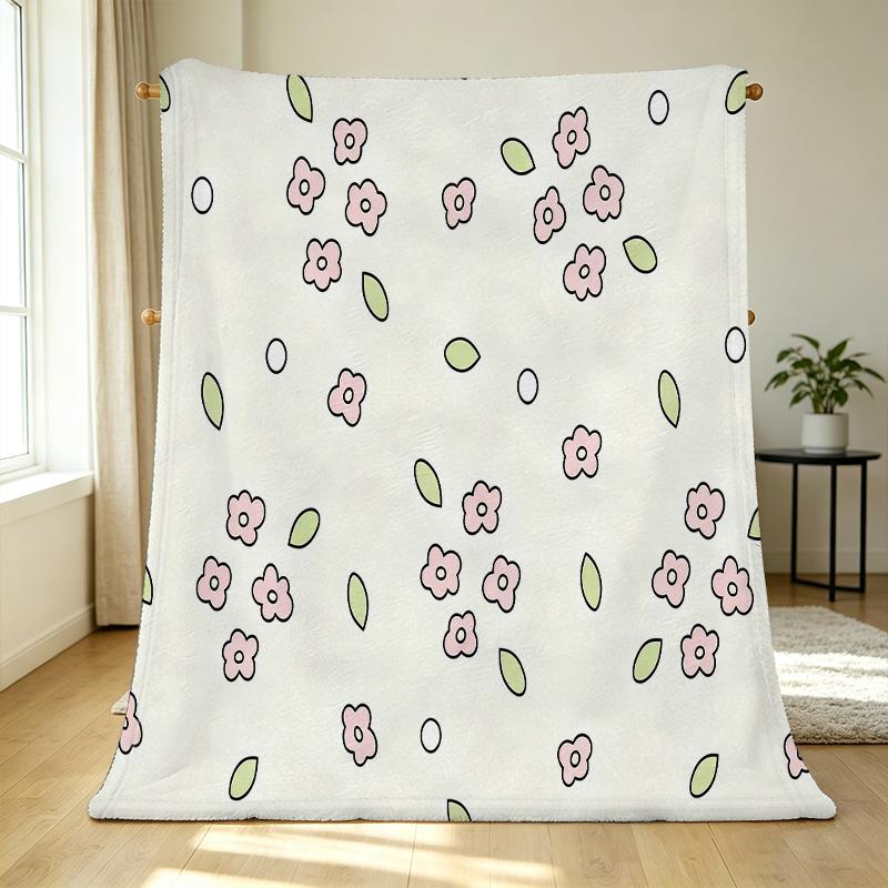 Warm Flannel Blanket: Lightweight, Minimalist Floral Design, Soft & Breathable, Perfect for Living Room Couch Bedroom - Great for Christmas, Halloween