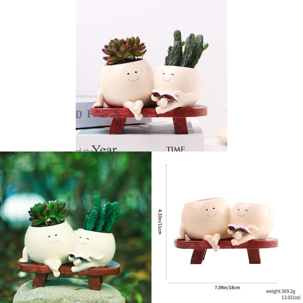 Mother Daughter Reading Succulent Flower Pot Resin Decor For Home Garden Gift