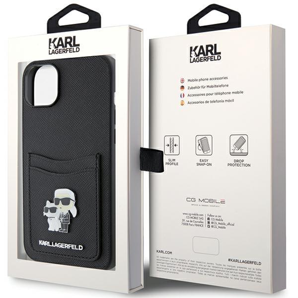 Karl Lagerfeld KLHCP15SSAPKCNPK iPhone 15 / 14 / 13 6.1" black/black hardcase Saffiano Cardslot Karl&Choupette Metal Pin