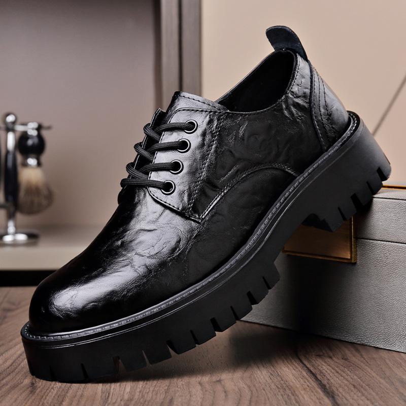 

Модная британская мужская деловая обувь, модная повседневная обувь на платформе для мужчин, весна-осень, черная телячья кожа, мужская обувь 38 чёрный