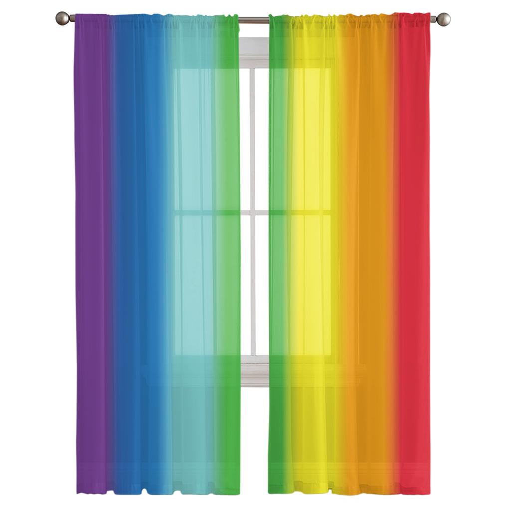 Rainbow Stripes Sheer Curtains For Living Room Bedroom Home Decor Kitchen Tulle For Windows Voile Drapes