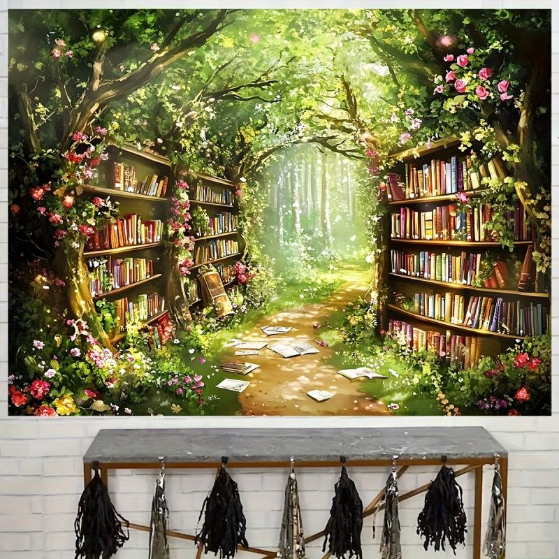 VIKAMA Garden Forest Library Tapestry Cozy Reading Nook Wall Decor Bedroom Dorm Living Room Multi Purpose Fabric Room Decoration