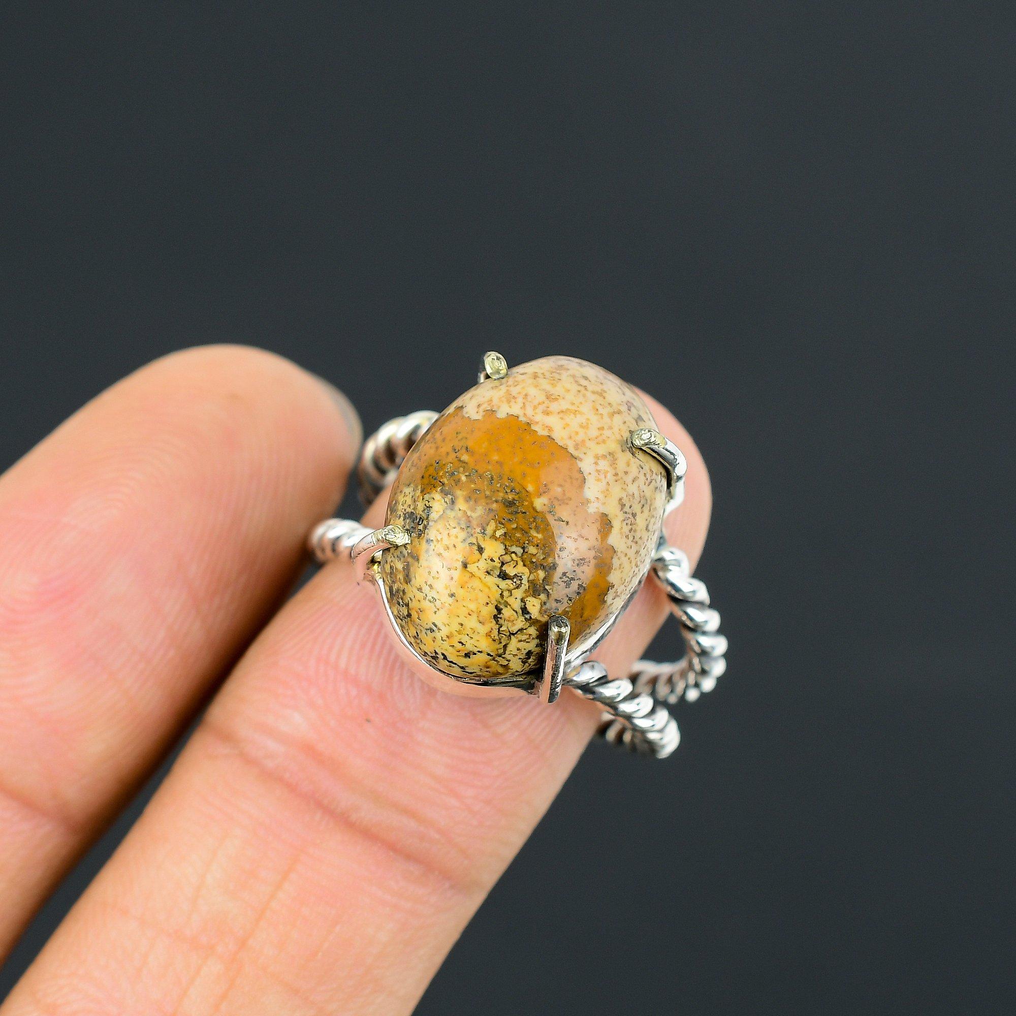 Sisters Day Sale Sterling Silver Picture Jasper Gemstone Ring Jewelry Size 10 10