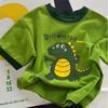 Summer Kids Cotton T Shirt Dinosaur Print Block Round Neck Short Sleeve Top For Boys And Girls