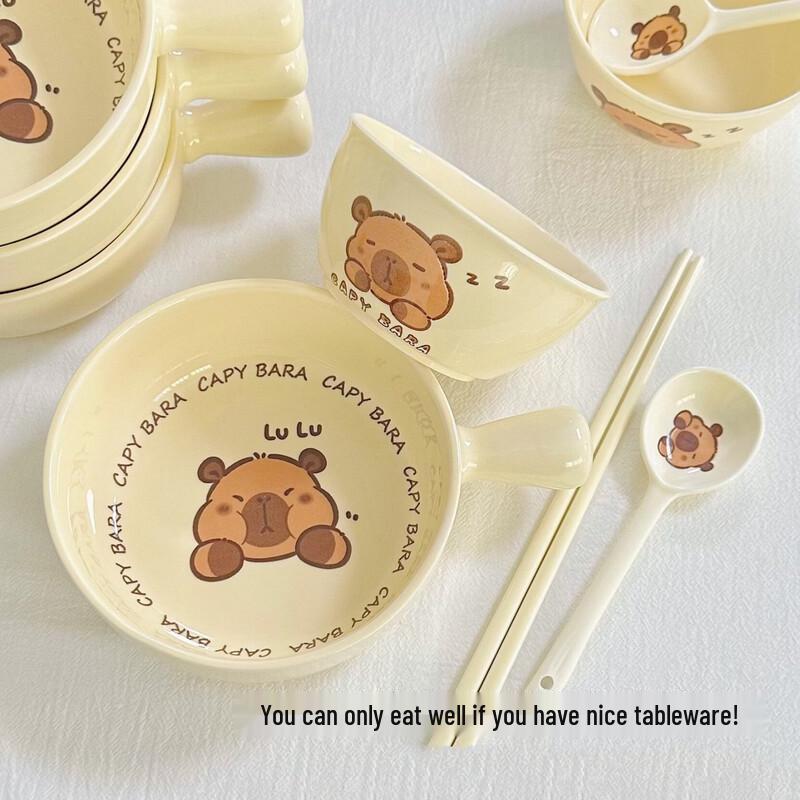 Abay Capybara Underglaze Ceramic Noodle Bowl Set