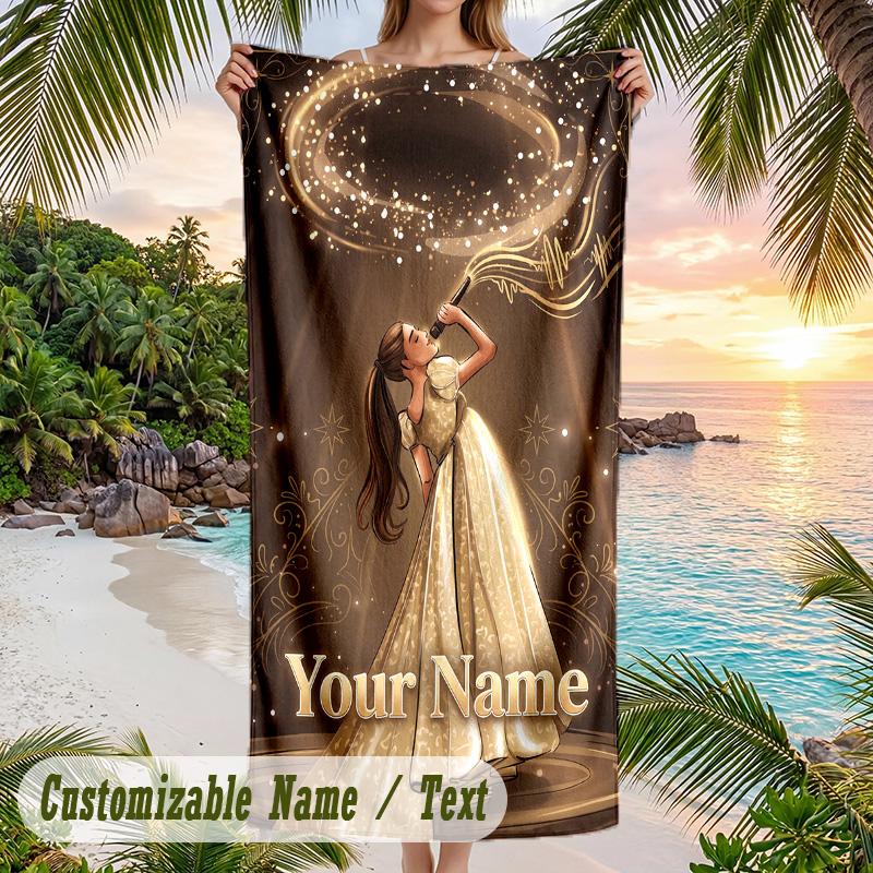 Ariana Grande Beach Towel, Personalized Custom Name Text, Quick Dry Large Absorbent Towel For Beach Pool