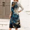 Women's Casual Floral Print Dress with V-Neck and Three-Quarter Sleeve
