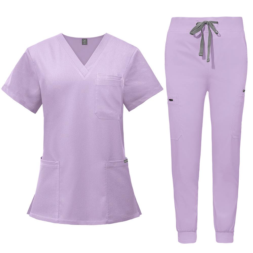Double-Layer Multifunction Pocket Scrub Suit for Anesthesiologists - Short Sleeve, Long Pants Set