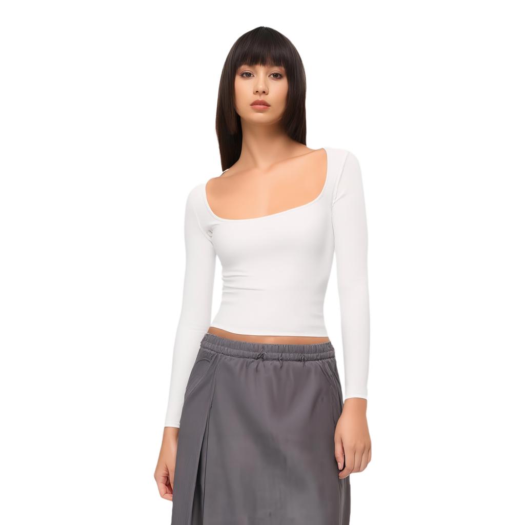 SKIMS Fitted Crew Neck Casual Plain Knit Long Sleeve T-Shirt Women tops Marble LS-LST-7908W-MBL