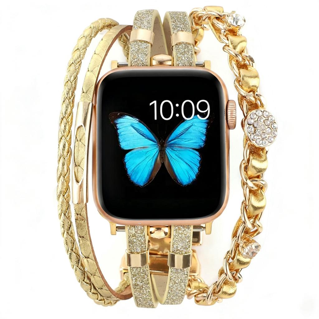 Bling Weave Armband Riemen Lederschlaufe Für Apple Watch Band Damen Serie S11 10 9 8 40mm 41mm 38mm 42mm 44mm 45mm 46mm
