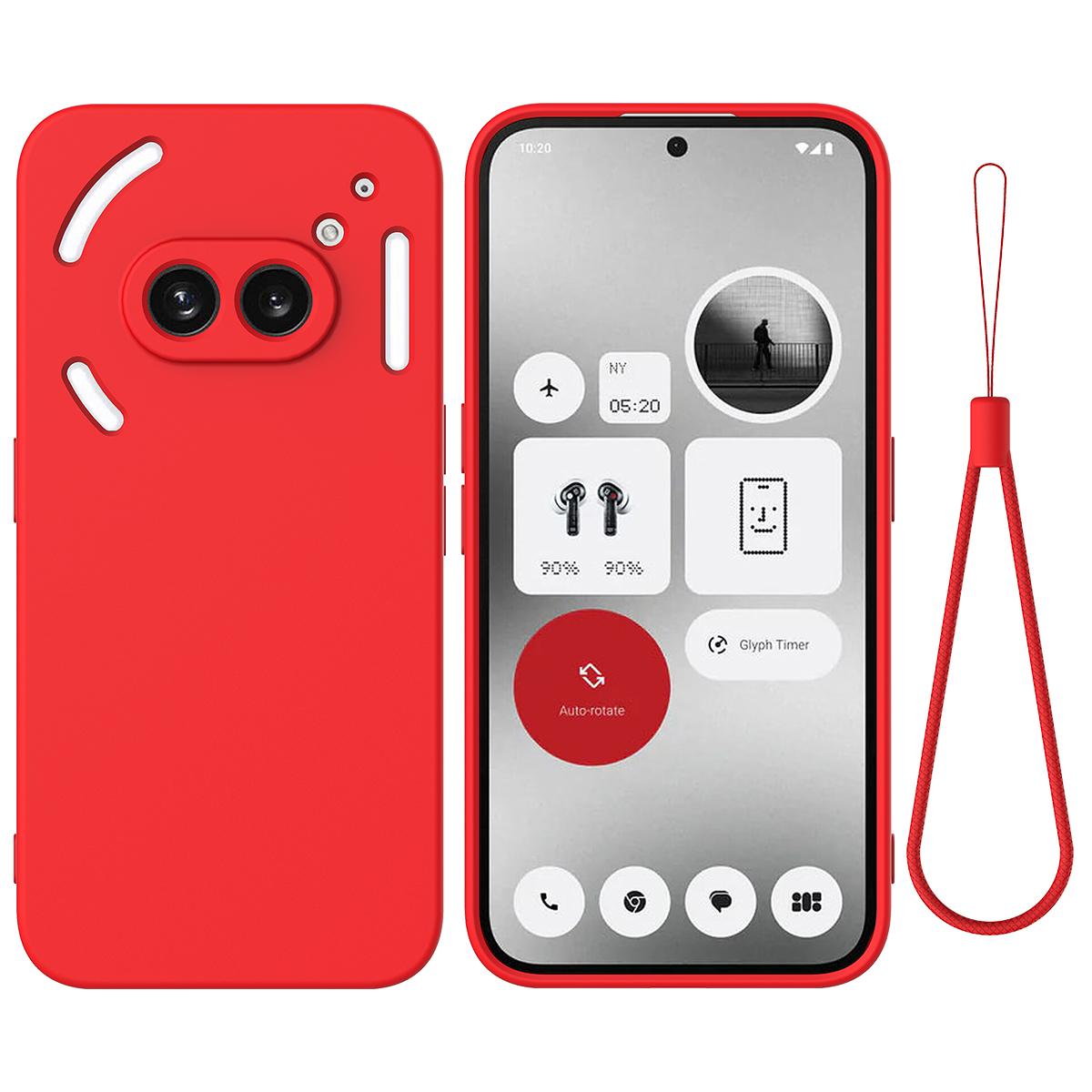 

For Nothing Phone (2a) Case with Hand Strap Soft Lining Liquid Silicone Phone Cover Red