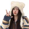 Winter Warm Plush Hat for Women Funny Bear Ear Hat Hooded Skull Hat Outdoor Activity Cap Windproof Headwear Pullover Hat